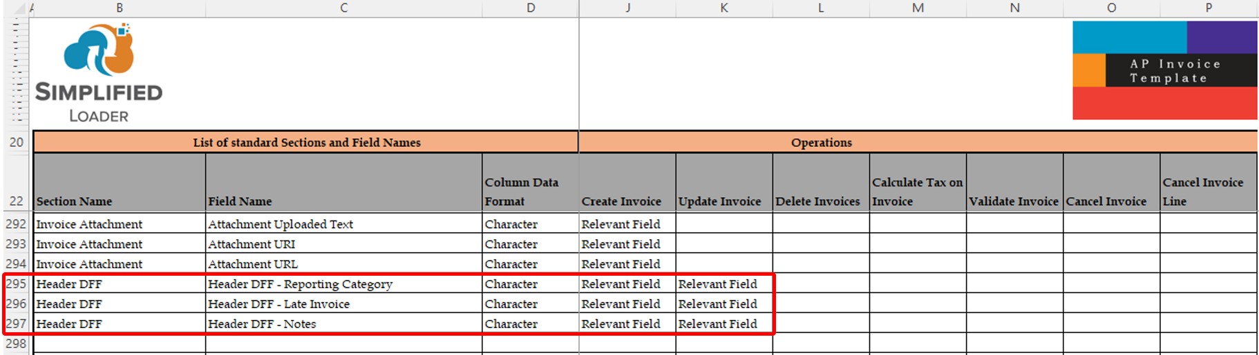 Review DFF About - Simplified Loader Excel for Oracle Fusion Cloud ERP